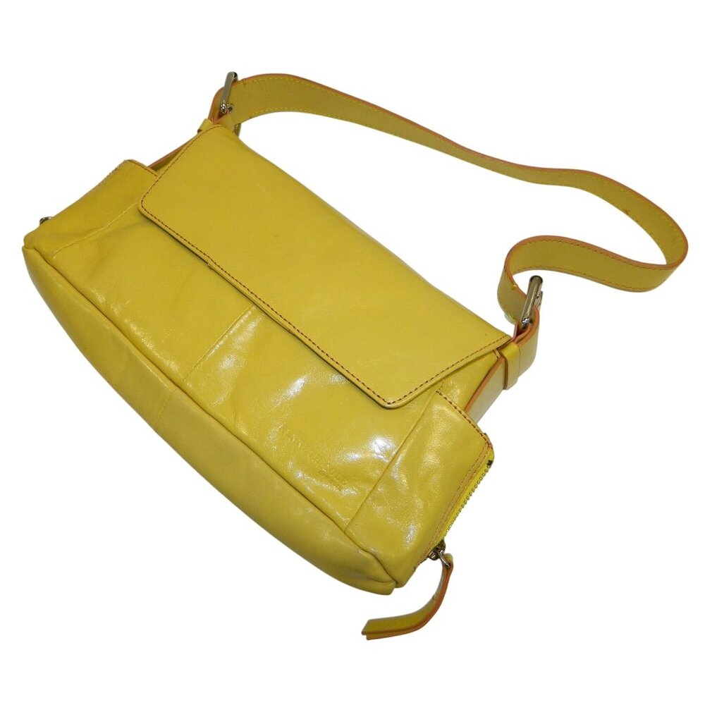 Kenneth Cole Yellow Leather Shoulder Bag Magnetic Flap Closure & Zipper Pocket